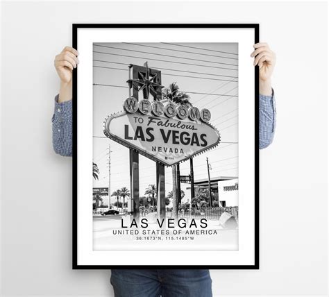 Las Vegas Travel Print, Vegas Poster, Travel Wall Art Decor, Las Vegas Skyline, Nevada Black and ...