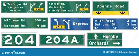 Guide Road Signs in Ontario - Canada Stock Illustration - Illustration of handed, green: 62799382