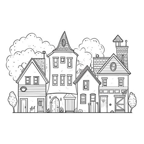 An Outlines Drawing Of Houses In Town, House Drawing, Wing Drawing ...