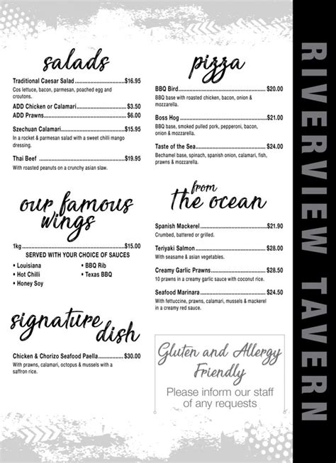 Menu - The Riverview Tavern Townsville