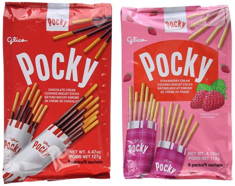 Glico Pocky Family Fun Pack 4.47 oz & 4.19 oz, 9 packs (Chocolate and Strawberry, Pack of 2 ...