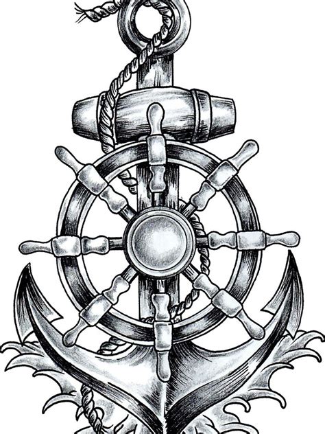 "Anchor and wheel tattoo design. Anchor and ship wheel tattoo design. Marine tattoo, navy ...