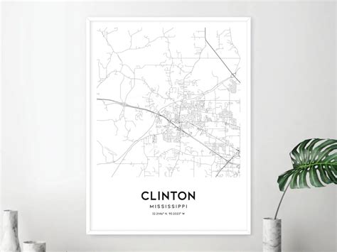 Clinton Map Print Clinton Map Poster Wall Art Ms City Map - Etsy