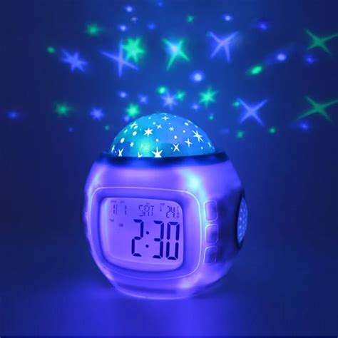 Multifunction Alarm Clock Projector Digital Clock Led Calendar Kids NightLight Color Changing ...