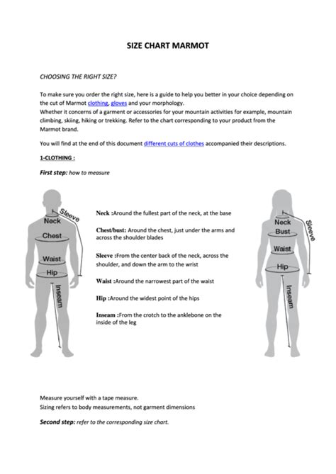 Size Chart Marmot printable pdf download