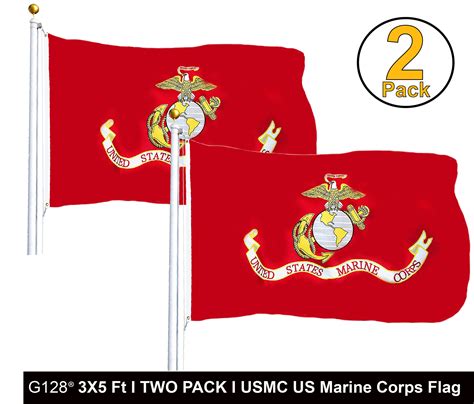 G128 - TWO PACK USMC US Marine Corps Flag 3x5 ft Printed United States Marine Corps Flag 2 Brass ...