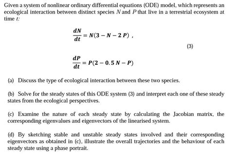 Solved Given a system of nonlinear ordinary differential | Chegg.com