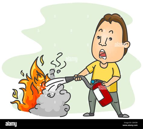 A Man Putting Out a Fire Using A Fire Extinguisher Stock Photo - Alamy