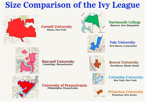 [OC] Size Comparison of the eight Ivy League Universities [2147 x 1511] : MapPorn