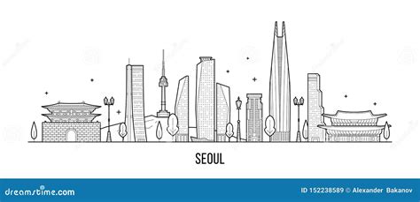 Seoul Skyline And Landmarks Silhouette Cartoon Vector | CartoonDealer ...