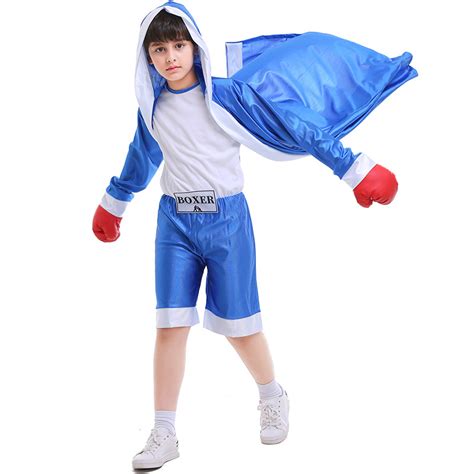 Kids Boxing Costume Boys Cosplay Uniform Red Blue Halloween Tracksuit OutletTrends.com Free ...