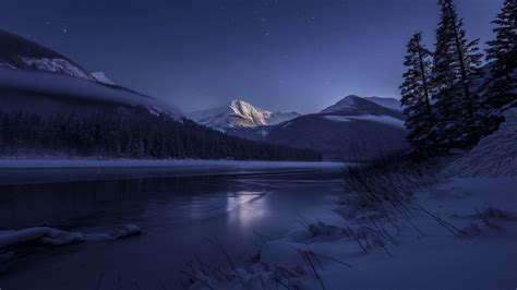 Mountains Wallpaper - Snowy night, River, Nature #23277