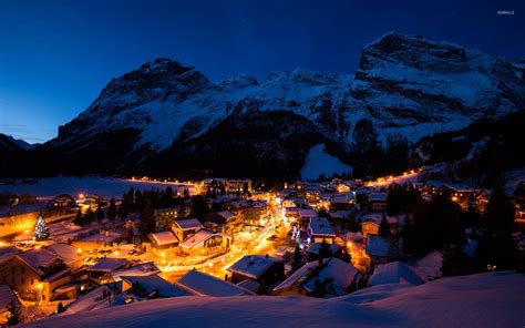 Night lights in the snowy mountain town wallpaper - World wallpapers - #54153