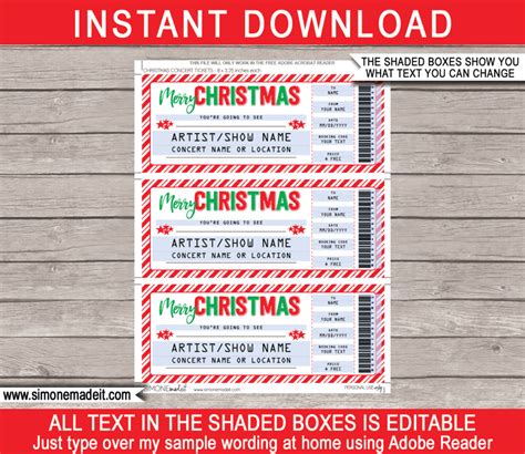 Printable Christmas Gift Concert Ticket Template | Gift Voucher | Present