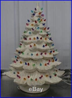 Vintage White Ceramic Christmas Tree 24 tall 16 Wide 2 piece Lighted RARE