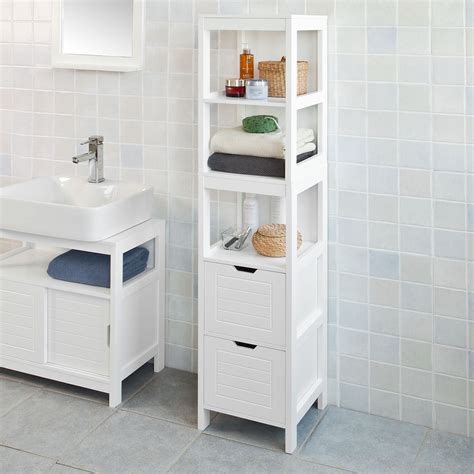 Haotian FRG126-W, White Floor Standing Tall Bathroom Storage Cabinet ...