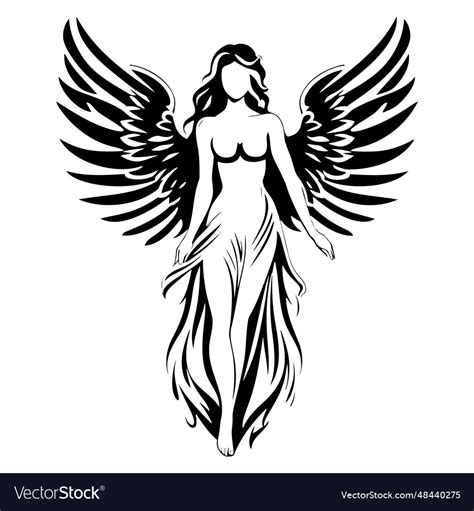 Black and white drawing angel Royalty Free Vector Image