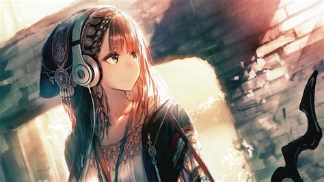 Anime Girl Headphones 4k Wallpaper