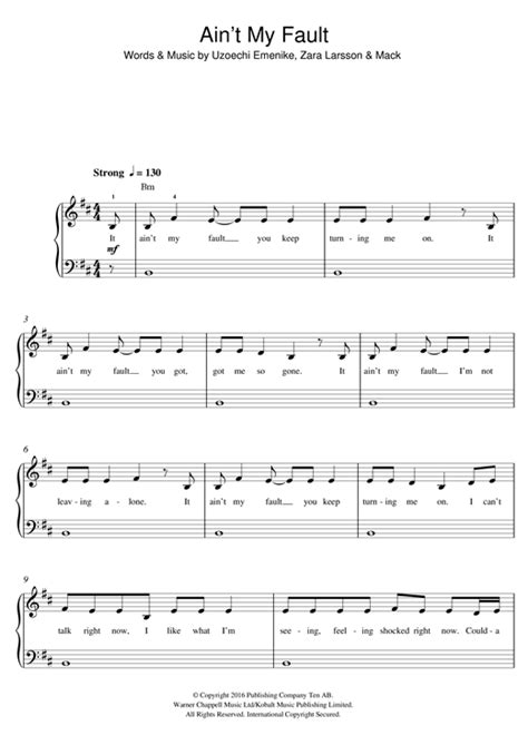 Zara Larsson "Ain't My Fault" Sheet Music & Chords | Download 3-Page Printable PDF Beginner ...