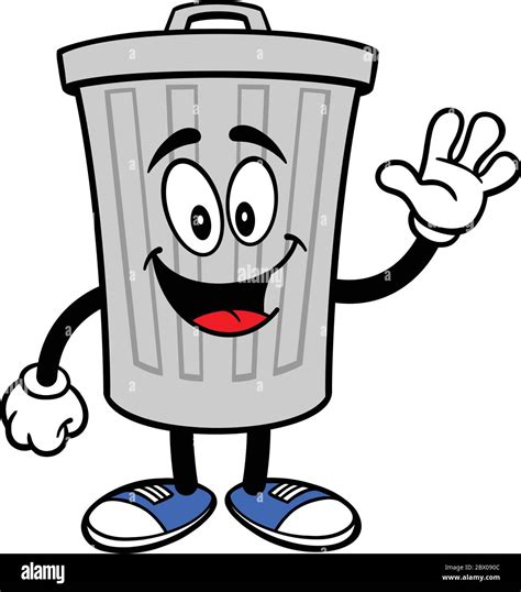 Trash Can Mascot Waving- A Cartoon Illustration of a Trashcan Mascot ...