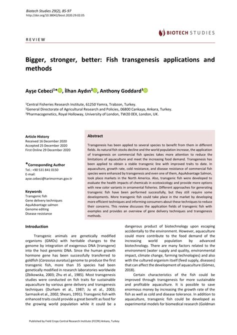 (PDF) Bigger, stronger, better: Fish transgenesis applications and methods