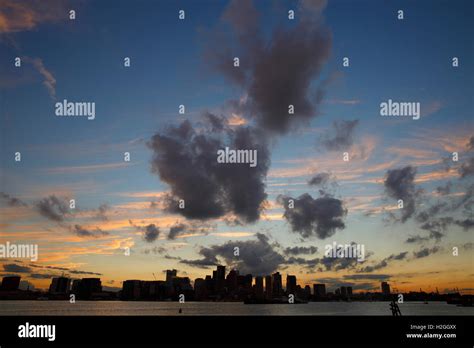 Boston Harbor skyline sunset Stock Photo - Alamy