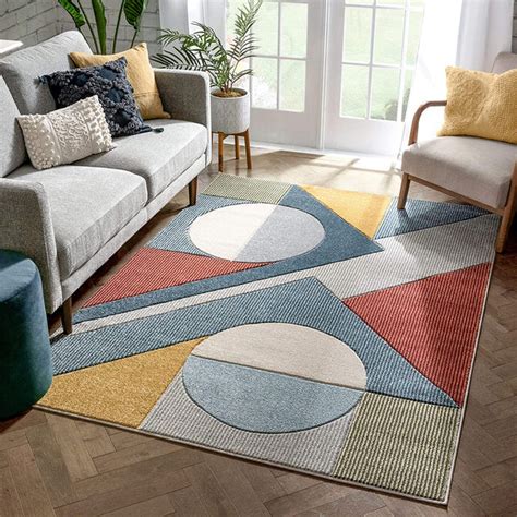 Multi Modern Geometric Boxes Circles Pattern Soft Area Rug – Ashley Area Rugs