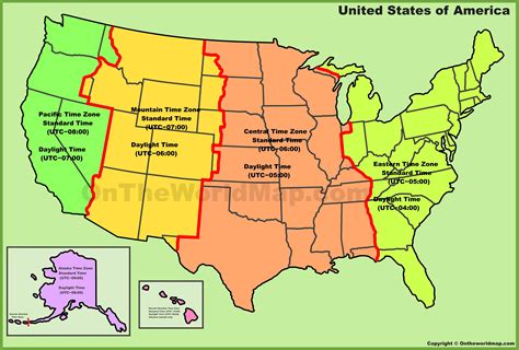 USA time zone map - Ontheworldmap.com
