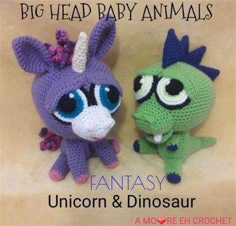 Get the Bundled SET of TWO FANTASY Theme Big Head Baby Animals Collection Crochet Patterns for ...