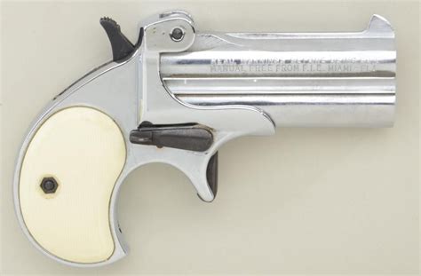 F.I.E. Model D38 O/U derringer, .38 Special cal., 3” barrels, nickel finish, checkered faux ivory