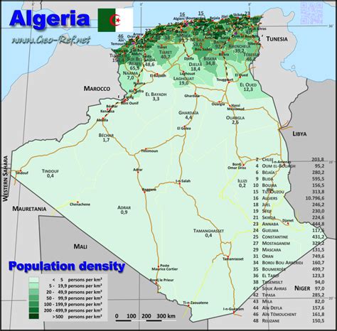 Map Algeria - Popultion density by administrative division