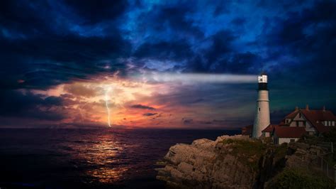 Download Ocean Coastline Man Made Lighthouse HD Wallpaper