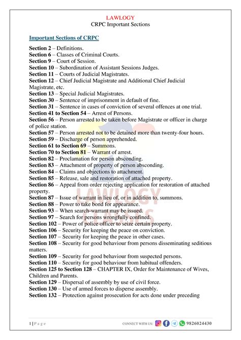 CRPC - Important Sections - LAWLOGY CRPC Important Sections 1 | P a g e ...