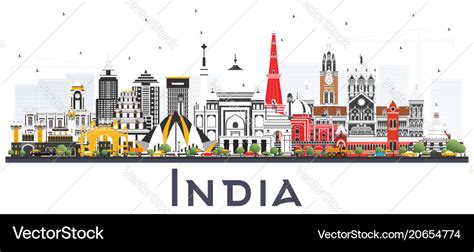 India city skyline with color buildings isolated Vector Image