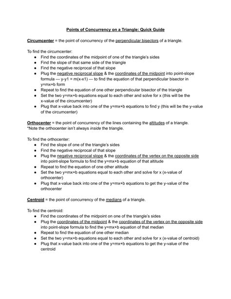 Points of Concurrency of a Triangle - Quick Guide