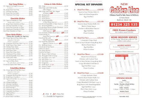 Menu at Golden Lion fast food, Bedford