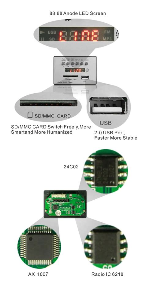 Usb Sd Card Mp3 Player Song Music Decoder Board With Square Panel - Buy Mp3 Decoder Board,Decode ...