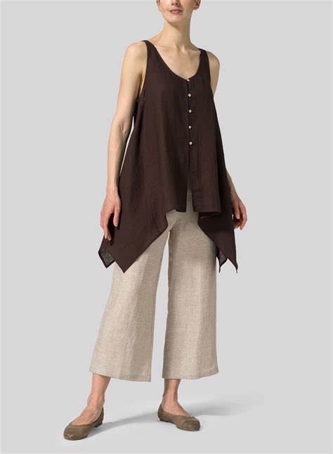 Brown Linen Handkerchief Sleeveless Top