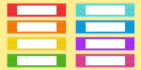 lego name tags are shown in different colors