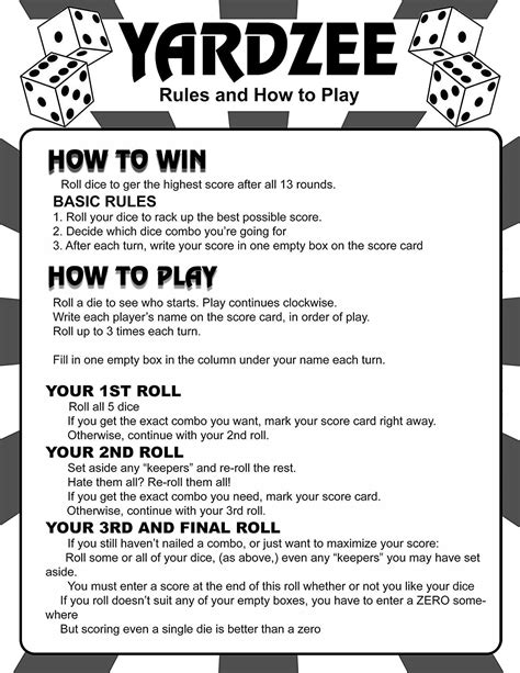 Free Printable Yard Yahtzee Rules - Free Templates Printable