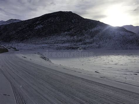 Snowy mountain road stock image. Image of environment - 96004889