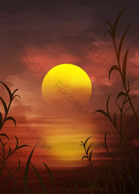 Ocean Sunset Silhouette Of Plants | PSD Free Download - Pikbest