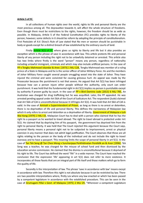 Art 5 of Federal Constitution - Article 5 of FC In all collections of human rights over the ...