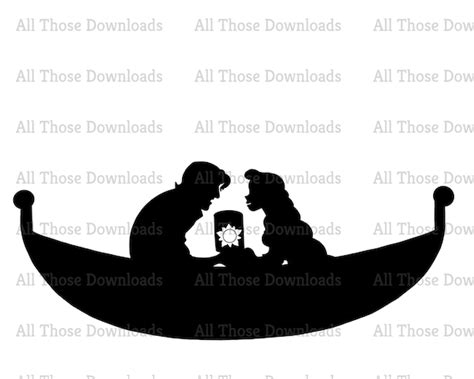 Tangled Boat Scene-Black Lantern Silhouette SVG | Etsy