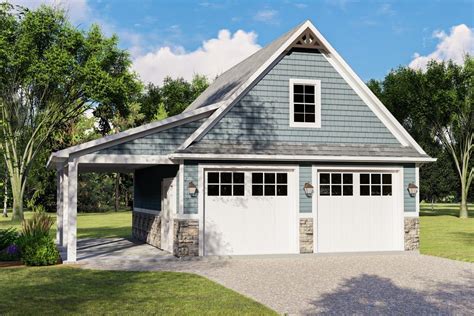 Plan 135019GRA: Two-Car Detached Garage Plan with Side Porch and Bonus Space Above | Garage ...