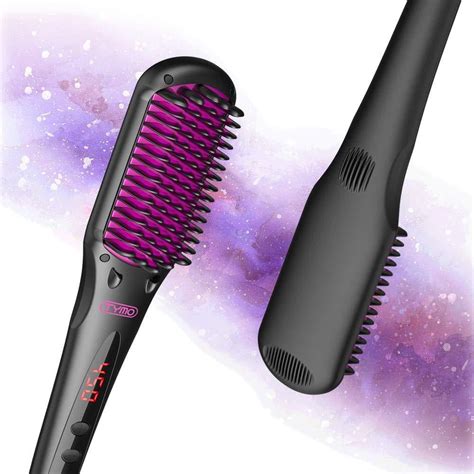 TYMO iONIC Hair Straightener Brush - Enhanced Ionic Straightening Brush with 16 Heat Levels for ...