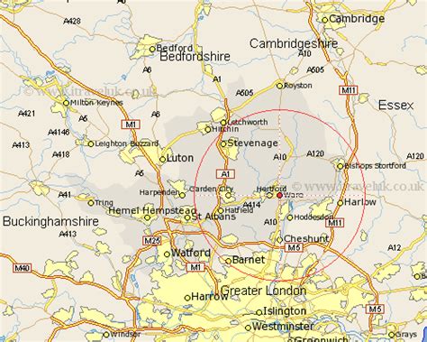 Ware Map - Street and Road Maps of Hertfordshire England UK