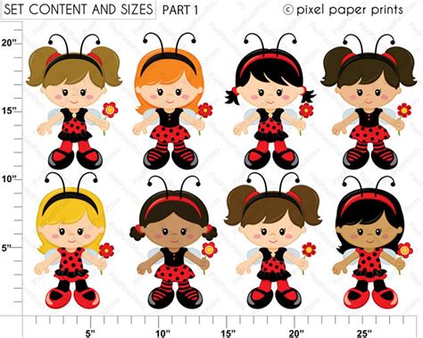 Ladybug Girl Digital Paper and Clip Art Set Ladybug - Etsy