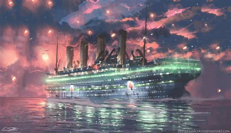 Painting made by me. HMHS Britannic, Titanic's sister ship, at sea in ...