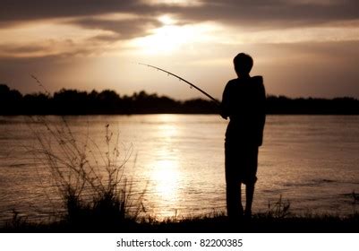 Silhouette Guy Fishing Tackle Sunset Which Stock Photo 82200385 | Shutterstock